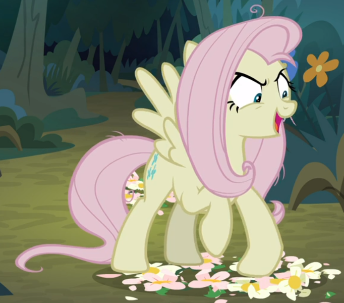 Size: 751x661 | Tagged: safe, derpibooru import, screencap, mean fluttershy, pony, the mean 6, clone, cropped, cruel, evil laugh, female, flower, laughing, stomping, trampling