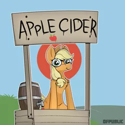 Size: 2000x2000 | Tagged: safe, artist:dfs, artist:difis, artist:dumbf, derpibooru import, applejack, earth pony, pony, barrel, chest fluff, cider, cider stand, creepy, dilated pupils, looking at you, meme, smiling, solo, special eyes, stare