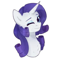 Size: 1600x1600 | Tagged: safe, artist:flysouldragon, derpibooru import, rarity, pony, unicorn, bust, chest fluff, clothes, cute, deviantart watermark, looking at you, obtrusive watermark, one eye closed, portrait, print, raribetes, shirt, simple background, smiling, solo, t-shirt, transparent background, watermark, wink