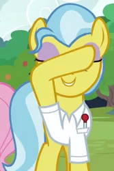 Size: 412x616 | Tagged: safe, derpibooru import, screencap, doctor fauna, pony, fluttershy leans in, covering eyes, cropped, smiling, solo focus