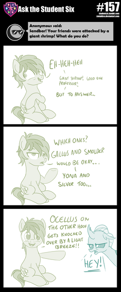 Size: 800x1925 | Tagged: safe, artist:sintakhra, derpibooru import, ocellus, sandbar, changedling, changeling, pony, tumblr:studentsix, female, male, ocellus is not amused, teenager, unamused