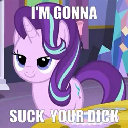 Size: 721x720 | Tagged: suggestive, derpibooru import, edit, edited edit, screencap, starlight glimmer, pony, unicorn, no second prances, bedroom eyes, column, cropped, fork, lidded eyes, meme, plate, smiling, solo, spoon, suggestive smile, table, text, twilight's castle