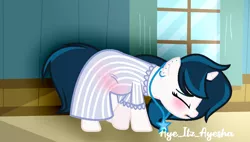 Size: 1024x580 | Tagged: safe, artist:ayeitzayeshax, artist:estories, artist:quartziie, derpibooru import, oc, oc:milky way, pony, unicorn, base used, belly, blushing, ear piercing, eyes closed, horn, hospital, hospital gown, imminent birth, jewelry, labor, necklace, pain, piercing, pregnant, unicorn oc