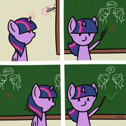 Size: 5800x5800 | Tagged: safe, artist:maneingreen, derpibooru import, twilight sparkle, twilight sparkle (alicorn), alicorn, pony, absurd resolution, censored vulgarity, chalkboard, check mark, classroom, comic, crying, cute, drawing, eye contact, female, frown, glare, glowing horn, grawlixes, heart, hoof hold, horn, levitation, looking at each other, magic, mare, mean, open mouth, pictogram, pointer, pointing, sad, smiling, smirk, solo, spoken heart, teaching, telekinesis, twiabetes