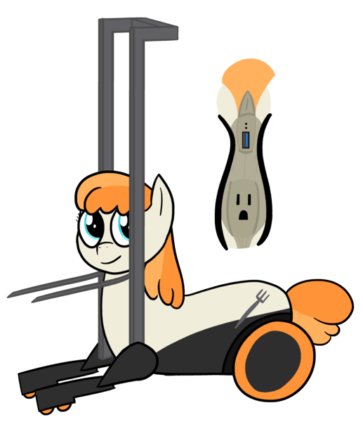 Size: 3928x4561 | Tagged: suggestive, alternate version, artist:czu, derpibooru import, oc, oc:forky, ponified, object pony, original species, pony, amputee, dock, forklift, quadruple amputee, usb, usb port