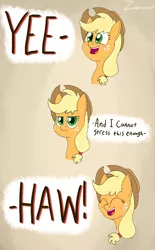 Size: 2393x3850 | Tagged: safe, artist:zaponator, derpibooru import, applejack, earth pony, pony, applejack's hat, clothes, comic, cowboy hat, cute, dialogue, eyes closed, female, freckles, hat, jackabetes, mare, meme, open mouth, ponified meme, silly, silly pony, solo, who's a silly pony, yeehaw