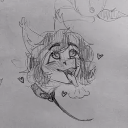 Size: 604x604 | Tagged: suggestive, artist:kotya, derpibooru import, oc, oc:frame gravity, pony, ahegao, blushing, collar, ear fluff, ear tufts, girly, heart, leash, looking up, male, messy mane, open mouth, panting, sketch, smiling, solo focus, stallion, tongue out, traditional art