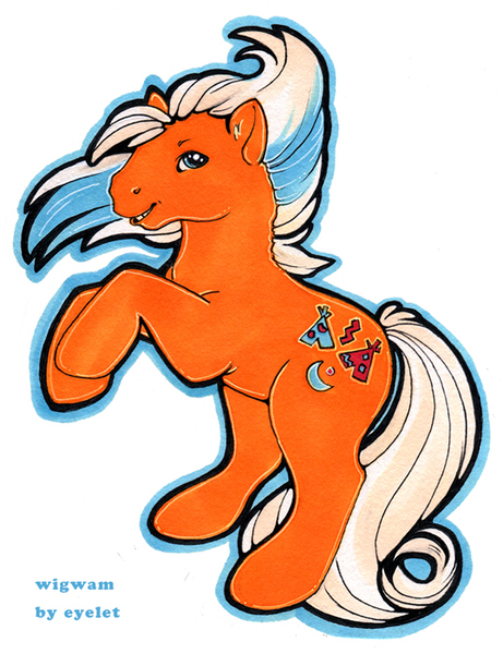 Size: 538x700 | Tagged: safe, artist:heyeyelet, derpibooru import, wigwam, earth pony, pony, g1, rearing