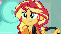 Size: 800x450 | Tagged: safe, derpibooru import, screencap, sunset shimmer, driving miss shimmer, equestria girls, equestria girls series, animated, cute, driving miss shimmer: fluttershy, excited, geode of empathy, gif, happy, magical geodes, oh my gosh, pleased, shimmerbetes, solo
