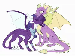 Size: 2048x1544 | Tagged: safe, derpibooru import, rarity, spike, dragon, crossover, cynder, dragoness, dragonified, duo, eyes closed, female, fusion, male, older, older spike, quadrupedal spike, raridragon, shipping, simple background, sparity, species swap, spyro the dragon, straight, white background, winged spike
