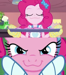Size: 1280x1440 | Tagged: safe, derpibooru import, screencap, gummy, pinkie pie, best gift ever, equestria girls, equestria girls series, the craft of cookies, triple pony dare ya, spoiler:eqg series (season 2), :3, apron, chef's hat, clothes, cookie, food, hat, oven mitts, tray