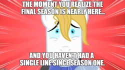 Size: 888x499 | Tagged: safe, derpibooru import, edit, edited screencap, screencap, prince blueblood, pony, season 1, season 9, the best night ever, spoiler:s09, caption, end of ponies, image macro, in-universe brony, male, meme, oh shit, scared, stallion, text, wtf