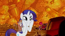 Size: 1920x1080 | Tagged: abu, aladdin, artist:conthauberger, cave, cave of wonders, crossover, derpibooru import, diamonds, gold, rarity, safe, this will not end well, treasure, treasure chest