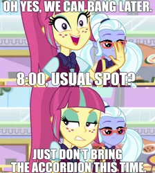 Size: 960x1072 | Tagged: suggestive, derpibooru import, edit, edited screencap, screencap, sour sweet, sugarcoat, dance magic, equestria girls, spoiler:eqg specials, accordion, caption, casual sex, comic, friends with benefits, image macro, implied sex, musical instrument, sex, text, weird sex