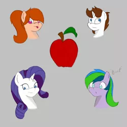 Size: 3000x3000 | Tagged: apple, derpibooru import, food, head shot, oc, oc:madeindonuts, oc:mori, oc:xiao, rarity, safe