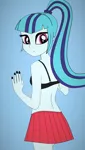 Size: 680x1204 | Tagged: safe, artist:pokemonftw354, derpibooru import, sonata dusk, equestria girls, black underwear, bra, breasts, clothes, cute, dazzling, looking at you, looking back, looking back at you, nails, pleated skirt, ponytail, shirt, skirt, sonatabetes, t-shirt, underwear