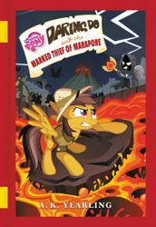 Size: 974x1412 | Tagged: animal, bat, bear, beaver, bird, book, book cover, cover, crow, daring do, daring do adventure collection, daring do and the marked thief of marapore, derpibooru import, g.m. berrow, lava, mind control, mojo, rabbit, red eyes, red eyes take warning, safe, volcano