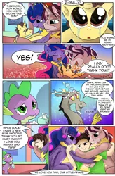 Size: 1800x2740 | Tagged: safe, artist:candyclumsy, author:bigonionbean, derpibooru import, discord, spike, oc, oc:king speedy hooves, oc:queen galaxia, oc:tommy the human, alicorn, human, pony, comic:fusing the fusions, comic:tommy finds home, adoption, alicorn oc, colt, comic, commissioner:bigonionbean, cute, family, father and child, father and son, female, foal, fusion, fusion:king speedy hooves, fusion:queen galaxia, group hug, happy, happy ending, herd, horn, hug, human oc, male, mother and child, mother and son, pony to human, transformation, why, wings