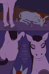 Size: 1920x2880 | Tagged: safe, artist:stoopedhooy, derpibooru import, oc, oc:dwarf truffle, oc:shakes heartwood, unofficial characters only, classical unicorn, horse, pony, unicorn, cloven hooves, comic, dialogue, duo, leonine tail, lying, sitting, size difference, text, unshorn fetlocks