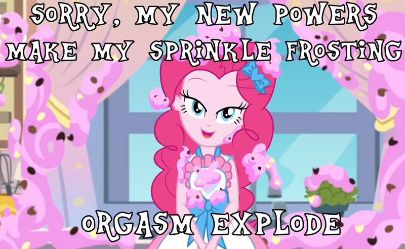 Size: 1198x739 | Tagged: suggestive, derpibooru import, edit, edited screencap, screencap, pinkie pie, equestria girls, equestria girls series, the craft of cookies, spoiler:eqg series (season 2), apron, bedroom eyes, caption, clothes, curtains, dialogue, female, food, frosting, kitchen, meme, text, window