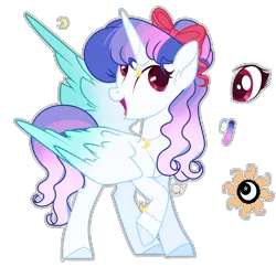 Size: 1808x1748 | Tagged: safe, artist:starling-sentry-yt, derpibooru import, oc, oc:sunshine moonfield, unofficial characters only, alicorn, pony, alicorn oc, base used, bow, bracelet, female, hair bow, horn, jewelry, large wings, looking up, magical lesbian spawn, mare, necklace, offspring, open mouth, parent:rainbow dash, parent:twilight sparkle, parents:twidash, reference sheet, simple background, smiling, solo, transparent background, two toned wings, wings