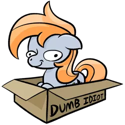 Size: 2228x2228 | Tagged: safe, artist:phat_guy, derpibooru import, oc, oc:darkest hour, unofficial characters only, earth pony, pony, behaving like a cat, box, derp, female, if i fits i sits, mare, pony in a box, self deprecation, simple background, sitting, smiling, solo, transparent background
