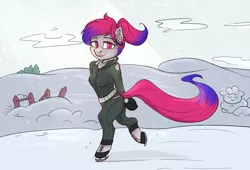 Size: 1544x1047 | Tagged: safe, artist:haruhi-il, derpibooru import, oc, oc:kelli, unofficial characters only, anthro, earth pony, anthro oc, arm hooves, clothes, coat, female, ice skating, mare, solo