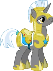 Size: 6000x8081 | Tagged: safe, artist:chainchomp2, derpibooru import, pony, unicorn, sweet and elite, 3/4 view, absurd resolution, alternate versions at source, armor, helmet, hoof shoes, male, royal guard, royal guard armor, saddle, simple background, solo, stallion, tack, tail wrap, transparent background, unicorn royal guard
