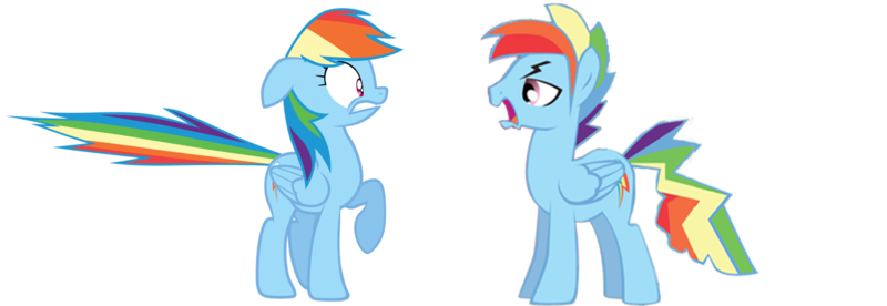 Size: 1280x441 | Tagged: safe, artist:kayman13, derpibooru import, rainbow dash, pony, dashblitz, female, male, rainbow blitz, rule 63, self ponidox, selfcest, shipping, straight, worried, yelling