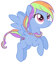 Size: 1172x1332 | Tagged: safe, artist:razorbladetheunicron, derpibooru import, oc, oc:skyline wonder, unofficial characters only, pegasus, pony, lateverse, base used, braid, braided tail, cutie mark, female, flying, magical lesbian spawn, mare, next generation, offspring, parent:cloudchaser, parent:rainbow dash, parents:rainbowchaser, simple background, solo, transparent background