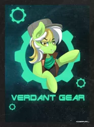 Size: 1200x1622 | Tagged: safe, artist:ciderpunk, derpibooru import, oc, oc:verdant gear, unofficial characters only, pony, bandana, bust, clothes, looking at you, synthwave, vest