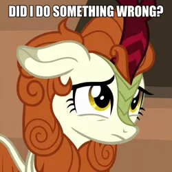 Size: 600x600 | Tagged: autumn blaze, awwtumn blaze, caption, cute, derpibooru import, edit, edited screencap, image macro, kirin, meme, safe, screencap, sounds of silence, text