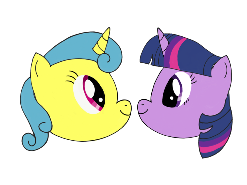 Size: 1024x768 | Tagged: safe, artist:turnaboutart, derpibooru import, lemon hearts, twilight sparkle, pony, unicorn, fanfic:twilight sparkle and lemon hearts love life, cover art, eye contact, female, head only, lemonlight, lesbian, looking at each other, shipping