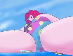 Size: 4400x3400 | Tagged: suggestive, artist:feyzer, derpibooru import, pinkie pie, human, equestria girls, bbw, boat, clothes, fat, female, giantess, high res, huge, macro, obese, ocean, people, piggy pie, pudgy pie, smiling, smirk, ssbbw, swimsuit, yacht