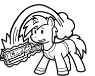 Size: 188x150 | Tagged: safe, artist:crazyperson, derpibooru import, pony, unicorn, fallout equestria, fallout equestria: commonwealth, fanfic, black and white, clothes, energy weapon, fanfic art, generic pony, glowing horn, grayscale, grin, gun, hooves, horn, laser rifle, levitation, magic, magical energy weapon, monochrome, picture for breezies, simple background, smiling, solo, telekinesis, transparent background, vault suit, weapon