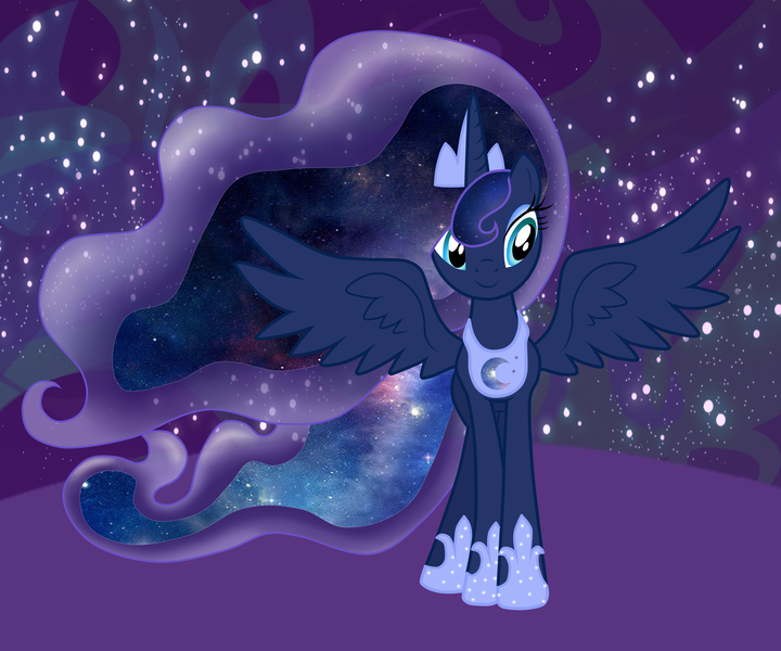 Size: 6000x5000 | Tagged: safe, artist:rulette, derpibooru import, princess luna, alicorn, pony, absurd resolution, ethereal mane, female, mare, solo, spread wings, starry mane, wings