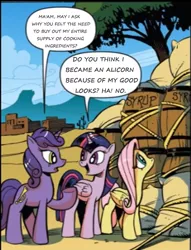 Size: 783x1024 | Tagged: safe, artist:andypriceart, derpibooru import, edit, editor:symphonic sync, idw, twilight sparkle, twilight sparkle (alicorn), alicorn, pegasus, pony, unicorn, spoiler:comic, barrel, female, mare, speech bubble, trio