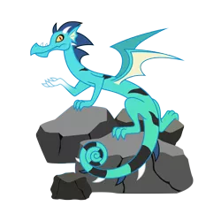 Size: 3968x3828 | Tagged: artist:estories, chameleon, derpibooru import, dragon, dragon oc, oc, raised claw, rock, safe, simple background, solo, transparent background, unofficial characters only, vector