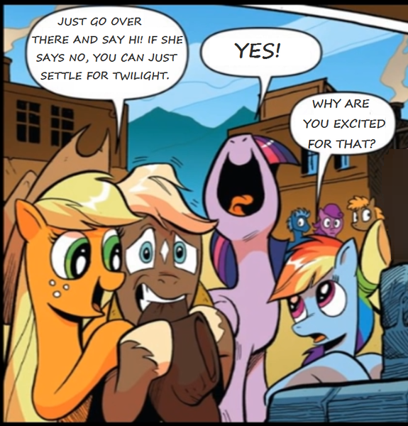 Size: 747x780 | Tagged: alicorn, applejack, artist:andypriceart, comics, derpibooru import, edit, editor:symphonic sync, idw, rainbow dash, safe, spoiler:comic25, twilight sparkle, twilight sparkle (alicorn)