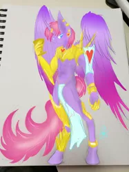 Size: 1504x2016 | Tagged: alicorn, alicorn oc, anthro, anthro oc, armor, artist:skygunner, colored wings, derpibooru import, digital on traditional, goblet, gradient eyes, gradient wings, horn, male, oc, oc:magic meat, safe, solo, stallion, unguligrade anthro, wings