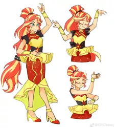 Size: 2480x2756 | Tagged: safe, artist:keeerooooo1, derpibooru import, sunset shimmer, human, dance magic, equestria girls, spoiler:eqg specials, bracelet, bracer, clothes, dress, eyes closed, flamenco, hand on hip, high heels, jewelry, shoes, simple background, smiling, white background