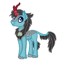 Size: 200x200 | Tagged: safe, artist:spokenmind93, derpibooru import, oc, oc:sharp wit, kirin, border, curved horn, horn, jewelry, kirin oc, kirinified, leonine tail, male, medallion, necklace, pagedoll, pixel art, scales, species swap, stallion