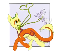 Size: 4114x3480 | Tagged: safe, artist:miaowwww, derpibooru import, oc, oc:non toxic, oc:tinisparkler, unofficial characters only, monster pony, original species, pony, tatzlpony, unicorn, heart, holding a pony, horn, prehensile tongue, running, simple background, transparent background, unicorn oc