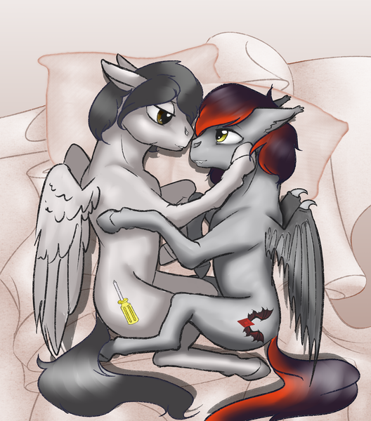 Size: 2200x2500 | Tagged: artist needed, safe, derpibooru import, oc, oc:ion sparkplug, oc:toshiro, bat pony, pegasus, pony, vampire, vampony, bat pony oc, bat wings, gay, lust, male, obsession, shipping, stallion, wings