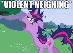 Size: 1247x918 | Tagged: safe, derpibooru import, edit, edited screencap, screencap, twilight sparkle, pony, unicorn, lesson zero, caption, faic, female, image macro, mare, meme, messy mane, neigh, neighing, solo, text, twilight snapple, unicorn twilight