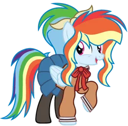Size: 1280x1260 | Tagged: safe, artist:bezziie, derpibooru import, rainbow dash, pony, alternate hairstyle, clothes, cosplay, costume, saya, schoolgirl, simple background, solo, transparent background