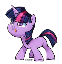 Size: 1024x1058 | Tagged: safe, artist:intfighter, derpibooru import, twilight sparkle, pony, unicorn, chibi, cute, female, filly, filly twilight sparkle, open mouth, signature, simple background, solo, starry eyes, transparent background, twiabetes, unicorn twilight, wingding eyes, younger