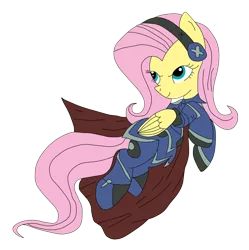 Size: 1524x1530 | Tagged: safe, artist:dragondaak, derpibooru import, fluttershy, pegasus, pony, cape, clothes, corrin, crossover, female, female corrin, fire emblem, fire emblem fates, gloves, headband, image, kamui (fire emblem), mare, nintendo, png, simple background, solo, super smash bros., transparent background