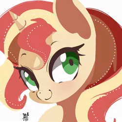 Size: 1000x1000 | Tagged: safe, artist:tohupo, derpibooru import, sunset shimmer, pony, unicorn, blushing, bust, cute, female, looking at you, mare, portrait, shimmerbetes, simple background, smiling, solo, white background