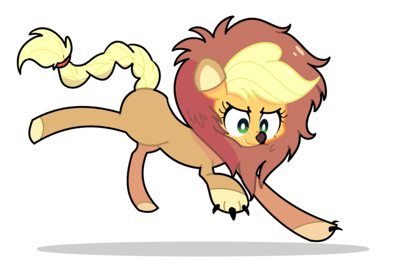 Size: 1280x832 | Tagged: safe, artist:turtlefarminguy, derpibooru import, applejack, big cat, earth pony, lion, pony, scare master, animal costume, applelion, clothes, costume, cute, female, mare, nightmare night costume, pounce, simple background, smiling, solo, transparent background